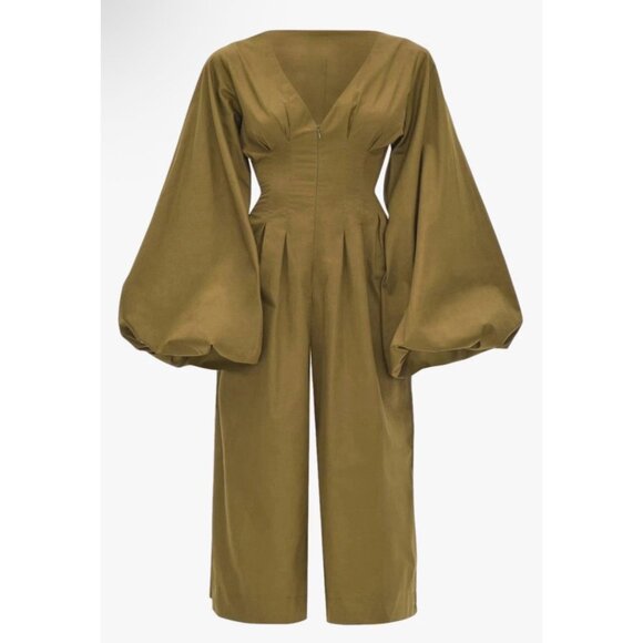 Andrea‎ Iyamah Nia Culotte Jumpsuit Green Size S Cropped Pant Bubble Sleeve - Picture 9 of 13